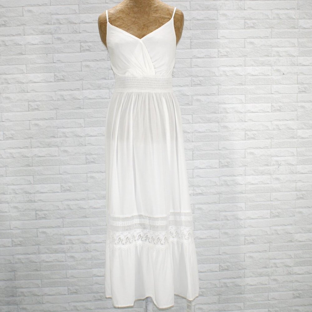 CUPSHE Dress Maxi Summer Beach Prairie Swim Cover Up Casual Ruffle White Small